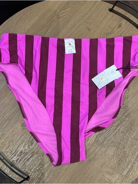 XL Shade & Shore Fuchsia Burgundy Vertical Stripe Bikini Bottoms Target